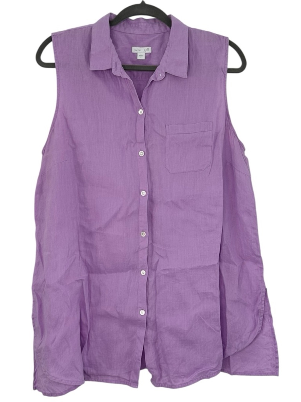 J. Jill Love Linen Sleeveless button-front shirt 100% linen L lavender purple